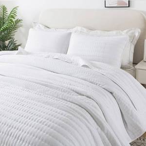lot 9100 image: ROARINGWILD White Twin Size Quilt Bedding Sets with Pillow Sham, Lightweight Soft Bedspread Coverlet, Quilted Blanket Thin Comforter Bed Cover for All Season, 2 Pieces, 68x90 inches