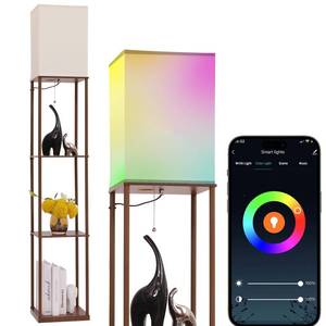 lot 9101 image: Gupuzm Floor Lamp with Shelves, with Modern Square Standing Lamp with Smart APP Control RGB Bulb, Corner Display Bookshelf Lamp for Living Room, Bedroom and Office(brown-9RGB)