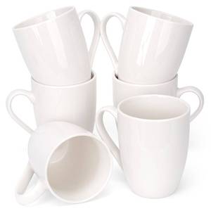 lot 9102 image: xihihiaa 6 Pack Ceramic Coffee Mugs Set, 12 OZ Porcelain Coffee Cups with Handle, Hot Tea, Americano, Mocha, Milk, Latte, Snow, Dishwasher and Microwave Safe, Set of 6 White