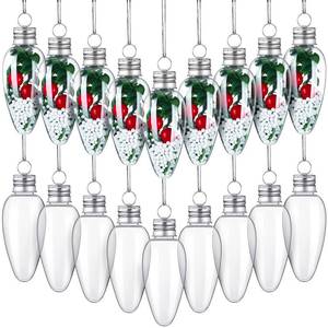 lot 9107 image: 60 Pcs Christmas Clear Plastic Bulb Shape Fillable DIY Light Bulb Ornaments Empty with 2 Pcs Silver Rope for Candy DIY Craft Tree Decor