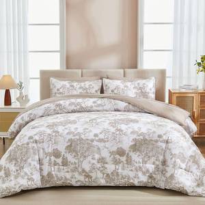 lot 9108 image: DJY Khaki Comforter Set Queen, 7 Pieces Bed in a Bag Queen Size Botanical Comforters with Sheets Elegant Plants Print Soft Microfiber Reversible Complete Bedding Sets for All Season