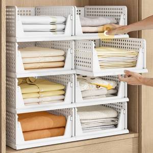 lot 9110 image: Pinkpum 5 Pack Stackable Plastic Storage Closet Organizers and Storage Bins Drawer Shelf Storage Container for Wardrobe Cupboard Kitchen Bathroom Office White