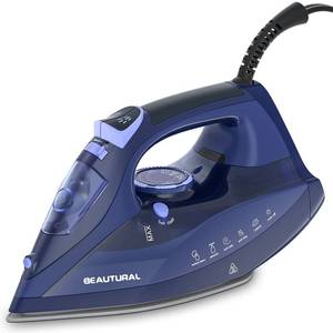 lot 9114 image: BEAUTURAL Steam Iron for Clothes with Precision Thermostat Dial, Ceramic Coated Soleplate, 3-Way Auto-Off, Self-Cleaning, Anti-Calcium, Anti-Drip Blue