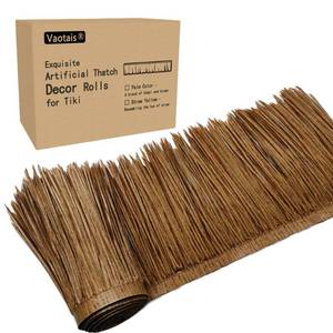 lot 9118 image: Vaotais Premium Mexican Style Artificial Palm Thatch Roof Rolls. 5 Lengths, 2 Colors. Waterproof. Easy Install. Ideal for Tiki Bars, Parties, Gardens & Fences (30ft x 16in - Palm Color Thatch)