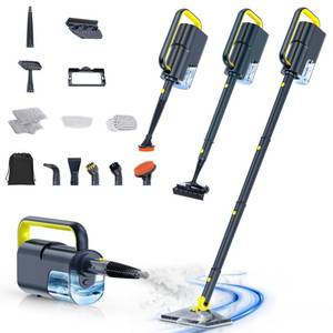 lot 9128 image: Steam Mop with Detachable Handheld Steam Cleaner, 10-in-1 Multi Accessories, Quick 10s Heat, 350ml and 2-Level Steamer for Cleaning Floor, Carpet, BBQ Grill, Tile, and Grout, Gray