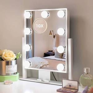 lot 9129 image: Kottova Vanity Mirror with Lights, 14 x 12 LED Makeup Mirror, Lighted Makeup Mirror with 10X Spot Mirror,Smart Touch 3 Colors Dimmable,360° Rotation, Plug in(White)