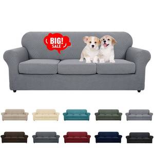 lot 9141 image: MAXIJIN 4 Piece Jacquard Extra Large Couch Covers for 3 Cushion Couch Super Stretch Non Slip Couch Cover for Dogs Pet Friendly Sofa Slipcover Furniture Protector (Oversized Sofa, Light Gray)