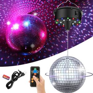 lot 9146 image: TRESSON Disco Ball with Motor and Light, 581015 RPM Adjustable Speed Rotating Motor with 6 Inch Hanging Mirror Ball, 4 Light Colors and 18 LEDs for DJ Club, Theme Party
