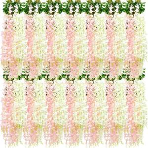 lot 9149 image: Giegxin 36 Pcs Artificial Wisteria Hanging Flowers 3.6 ft Artificial Fake Wisteria Vine Rattan Hanging Garland Silk Flowers String for Wall Home Wedding Party Greenery Decorations (Pink,White)