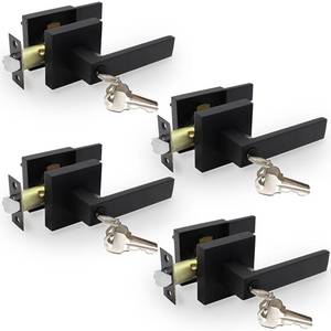 lot 9157 image: KUAGINZUHE Privacy Door Levers, 4 Pack Matte Black Door Handles Heavy Duty with Lock and Key,for Bedroom, Bathroom and Rooms,Reversible for Left and Right