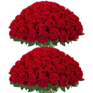 lot 9160 image: InnoGear 50 Pcs Red Roses Artificial Flowers, Fake Velvet Silk Rose Bulk Faux Flower for Mothers Gift Decoration DIY Wedding Centerpieces Proposal Bridal Bouquets Party Floral Decor (50, Red)