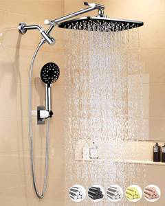 lot 9161 image: Veken 11.8 Rain Shower Head with Handheld, High Pressure Handheld Shower with Multi Spray Modes, Rainfall Combo with 15 Metal Extension Arm, Detachable Dual Shower, Bathroom Decor, Chrome Silver