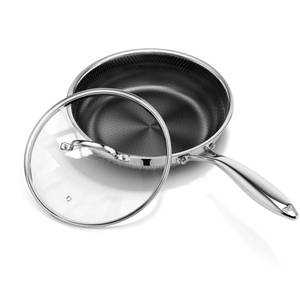 lot 9164 image: 8 Inch Nonstick Frying Pan with Lid, Titanium Ceramic Tri-Ply Stainless Steel Non Stick Skillet WLid Small Hybrid Cooking Pan Healthy Induction Egg Frying Pan WStay Cool Handle, PFASPFOAPTFE Free