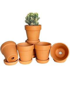 lot 9165 image: 4 Inch Terracotta & Clay Plant Pots with Drainage Hole and Saucer- 6 Pack Small Terra Cotta Pots for Indoor Outdoor Plants, Breathable Unglazed Classic Planter Pots for Succulents, Herbs, Flowers