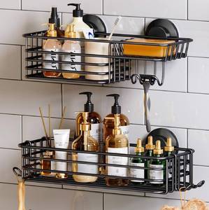 lot 9168 image: TAILI Shower Caddy Suction Cup 2 Pack with Hooks & Soap holder, Heavy Duty Shower Organizer for Bathroom, No Drilling Bathroom Organizer with Large Capacity, Black Metal Storage Basket