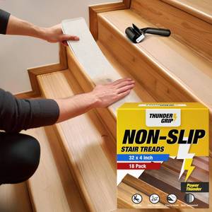 lot 9169 image: Clear Stair Treads Non-Slip 32x4 - 18-Pack Indoor Stair Grips Non Slip for Wooden Steps - Anti Slip Adhesive Strips for Dogs & Elderly - Staircase Step Treads - Transparent Treads for Wood Stairs