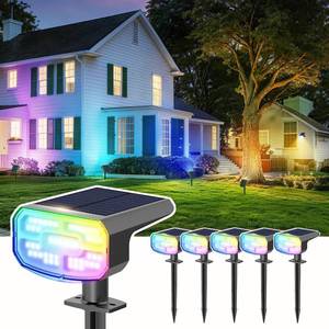 lot 9173 image: JEJOT Color Changing Solar Spot Lights Outdoor Waterproof IP65,9 Lighting Modes Multicolor RGB Christmas Spotlight for Porches Yard Gardens Landscape Deconrations-6 Pack