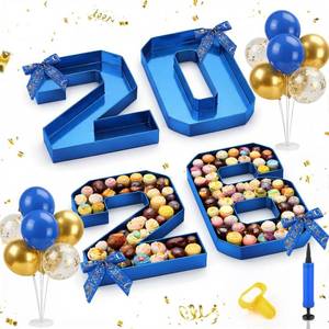 lot 9174 image: Ferrochef 2026 Grad Cardboard Letters with 14 Balloons Bows Decorations 10 Graduation Charcuterie Numbers Fillable Trays and 2 Balloon Stands for Graduation Party Supplies(Blue,2026)