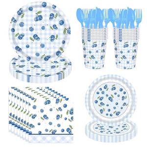 lot 10230 image: Bourns 168PCS Blueberry Happy Birthday Decorations,Happy Birthday Plates and Napkins Party Supplies,Blueberry Paper Plates and Napkins with Blue Plastic Forks Knives Spoons Serve 24 Guests