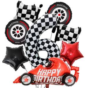 lot 10235 image: Zlongron 10-piece set of race car birthday party decorations balloons, 40-inch black and white checkered striped number 6 balloons, suitable for racing theme party decorations (number 6)