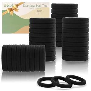 lot 10253 image: 100PCS Black Hair Ties for Women, Seamless Cotton Hair Bands, No Crease No Damage Hair Tie for Thick Thin Hair, Soft Ponytail Holders, Hair Accessories for Girls