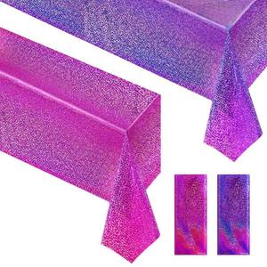 lot 10255 image: Purple & Fuchsia Red Holographic Tablecloth 40 x 108 Hot Pink Party Decoration Valentines Day Birthday Party Table Decor Iridescence Plastic Table Cloth for Halloween Bachelorette Supplies