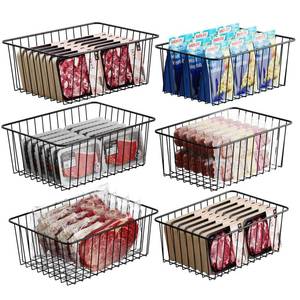 lot 11514 image: iSPECLE Freezer Organizer Bins - 6 Pack Stand Up Freezer Organizers for 16 Cu.Ft Upright Freezer, Storage Baskets for Meat & Veggies, Prevents Items Falling, Slide-Out Access, 3 Large 3 Medium, Black