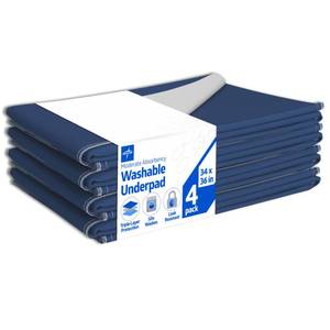 lot 11515 image: Medline Washable Bed Pads for Incontinence, Large 34 x 36 inch Reusable Underpads, 4 Pack, Pee Pads for Dogs, Adults, Kids and Baby, Navy with Gray Top Sheet