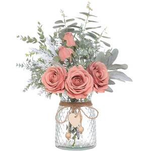 lot 11542 image: Faux Flowers with Vase,Artificial Silk Roses in Vase, Fake Plant Eucalyptus Flower Arrangement for Home Office Farmhouse Bathroom Dining Table Centerpiece Decorations Coffee Table Decor (Dusty Pink)