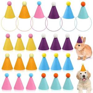 lot 11548 image: Oqqlin 24 Pcs Mini Party Hats for Stuffed Animals, Colorful Stuffed Animal Party Hats 3.54 x 4.33 Inch Cone Birthday Parties Hat for Cats, Puppies, Rabbits, Small and Medium Dogs (6 Colors)
