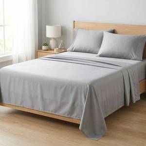 lot 11551 image: Beckham Hotel Collection Sheets Set Queen Size, 100% Cotton Sateen Fabric, Silky Smooth & Soft, Cool Touch, 16 Deep Pocket, 4-Piece, Gray