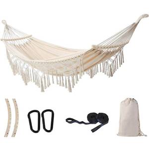lot 12162 image: SXSEAGLE Hammock Hanging Swing Double Max 500lbs Macrame for Indoor Outdoor Patio Yard Garden (Black Gray)