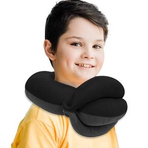 lot 12172 image: BUYUE Kids Travel Pillows for Airplane, Memory Foam 360° Head Support Sleeping Essentials for Long Flight, Skin-Friendly Soft Neck Pillow for Traveling in Car Seat, (Small, Black Grey, 40-90 lbs)