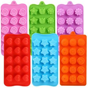 lot 12181 image: FIRETREESILVERFLOWER Flower Shape Chocolate Candy Molds Set,Heart,The stars,The rose,Flowers in Combination,15 Cavity Silicone Baking Mold Ice Cube Tray-Wedding,Festival,Parties and DIY Crafts-(6Pcs)