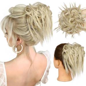 lot 12183 image: HMD Tousled Updo Messy Bun Hairpiece - Synthetic Hair Extensions with Elastic Rubber Band - Scrunchies & Updo Ponytail Hairpieces for Women