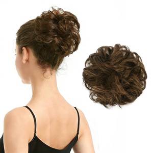 lot 12184 image: BARSDAR 100% Human Hair Bun Extension - Real Human Hair Medium Brown Messy Bun Scrunchie for Women - Elastic Wavy Brown Updo Extensions Thick Soft Fluffy Natural Looking Chignons Hairpieces Daily