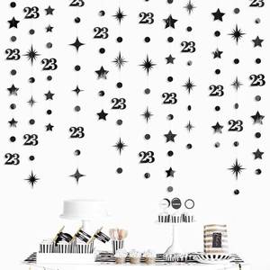 lot 12222 image: Black 23th Birthday Decorations Number 23 Circle Dot Star Garland Streamer Banner Backdrop for Women Mens Cheers to 23 Years Old Birthday Happy 23rd Anniversary Awesome Since 2003 Party Supplies