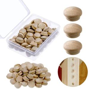 lot 12228 image: Jetec 50 Pieces Wooden Button Top Plugs Wood Screw Hole Plugs Furniture Flat Head Cork Screw Cap Hole Cap for Home Applied