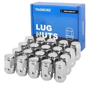 lot 12239 image: TAGMORE 20pcs 12-20 Lug Nuts - Compatible with 1987-2018 Jeep Wrangler, 1993-2010 Grand Cherokee, 1994-2001 Dodge Ram 1500, 1991-2019 Ford Explorer, One-Piece Design Factory Chrome Wheel Lug Nut Set