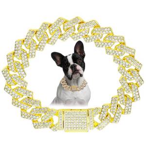 lot 12242 image: Gold Chain Dog Collar, Bling Diamond Cuban Link Dog Collars Glitter Necklace Rhinestone Puppy Collar for Small Medium Large Pet Dogs Cats, 10-Inch