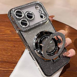 lot 12262 image: Luxury Bling Diamond Case for iPhone 17 Pro 6.3- Clear Transparent Back with Glitter Card & Sparkling Rhinestones, Magnetic Kickstand, Shockproof Protection - Dazzling Cover for Women, Silver