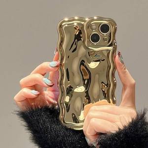 lot 12265 image: FABSPARK Case for iPhone 16 Pro,3D Meteorite Bubble Pattern Electroplate Plating Glitter Curly Wavy Frame Glossy Case,Soft TPU Shockproof for iPhone 16 Pro 6.3 inch,Golden
