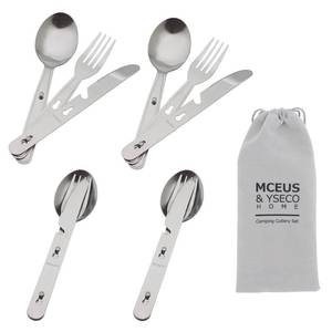 lot 12272 image: 4-in-1 Camping Utensils Hiking Cutlery Set for 4, Portable Stainless Steel Flatware Spoon Fork, Knife & Bottle Opener Combo pack for Picnic Travel, Barbecue, Backpack Outdoor Gear with Carrying Bag