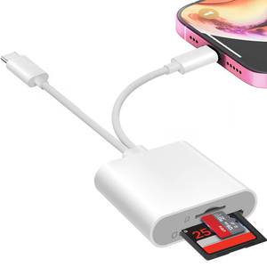lot 12283 image: Denlane SD Card Reader for iPhone iPad, USB C & Lightning Dual Interface Memory Card Reader, Digital Camera Adapter to iPhoneMacBookUSBC Laptop for SDTFSim Card, Plug & Play, Camera Accessories