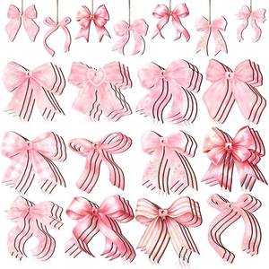 lot 12285 image: Maitys 36 Pcs Spring Pink Bow Ornaments 2.5 Inch Wood Xmas Tree Coquette Ornaments Small Bow Hanging Pendants Decorations for Christmas Party Wedding Birthday Decor