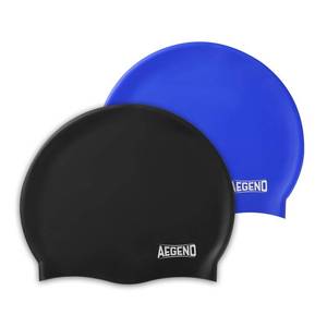lot 12286 image: Aegend 2 Pack Kids Swim Cap for Girls Boys Age 8-15, Waterproof Swim Cap Durable Silicone Kids Swimming Cap for Long Hair, Black & Blue