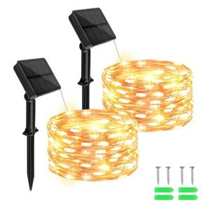 lot 12287 image: cshare Solar Fairy Lights Outdoor Waterproof,16.4ft 50LED Solar String Lights for Outside 8 Modes 2 Packs for Christmas Halloween Holiday Patio Backyard Garden Deorations Warm White