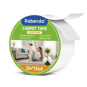 lot 12293 image: Rabenda Double Sided Carpet Tape - 2 Inch x 12 Yards Removable Rug Tape for Hardwood Floors, Tile & Laminate - No Residue Strong Hold Anti Slip Gripper for Area Rugs, Mats & Carpets