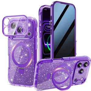 lot 12304 image: Magnetic Privacy Case for iPhone 17 Pro Max DIY Glitter Cardstock Invisible Magnetic Kickstand Built-in Anti Peep Screen Protector, Camera Protection Full Body Glitter Case for Women - Purple