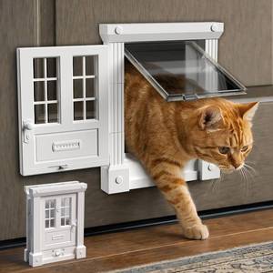 lot 13659 image: Purrfect Portal Exterior and Interior Cat Door, 4-Way Locking Magnetic Cat Flap for Solid & Hollow Core Doors, Outdoor Pet Door for Cats & Small Dogs, Easy Install Secure Exterior Cat Door